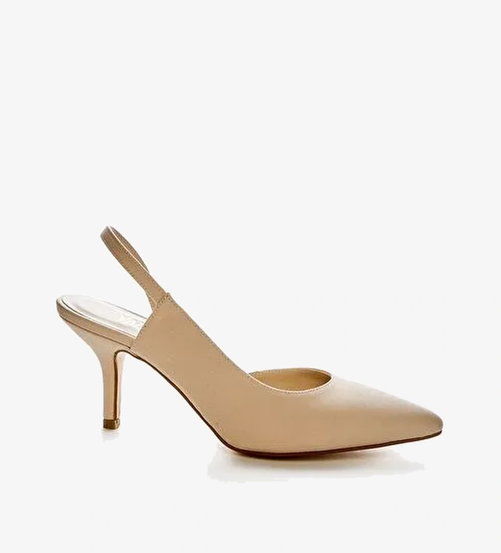 Valmenti Fiorella Kadın Bej Saten Suni Deri Topuklu Ayakkabı - Görsel 1