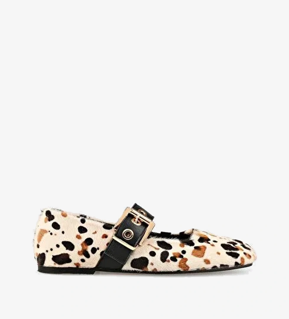 Bej Hayvan Desenli Deri Kadın Günlük Ayakkabı - Görsel 1