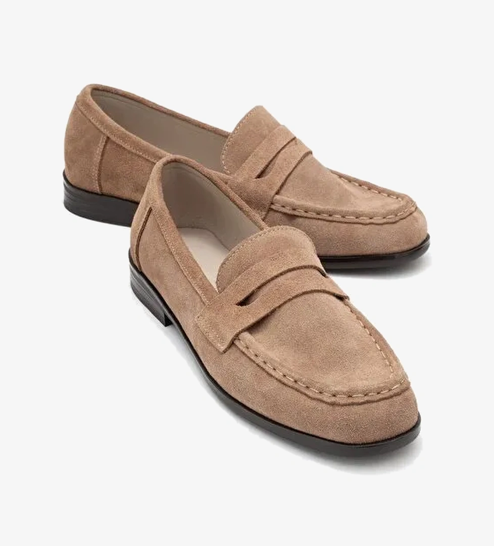 VALIA Toprak Süet Hakiki Deri Kadın Loafer Ayakkabı - Görsel 1