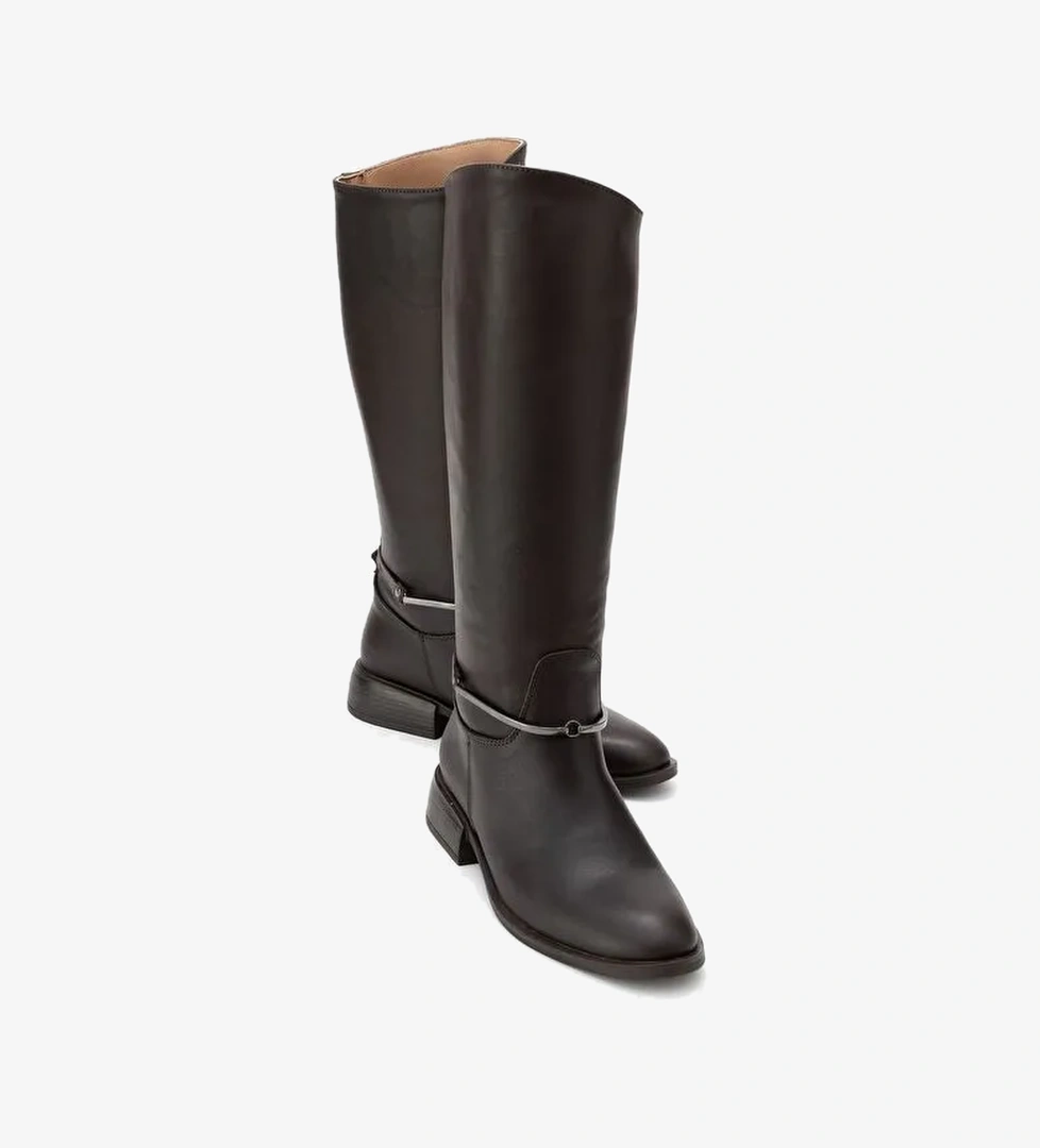 ANSEL Kahverengi Cilt Hakiki Deri Bilek Kayışlı Kadın Binici Çizme - Görsel 1
