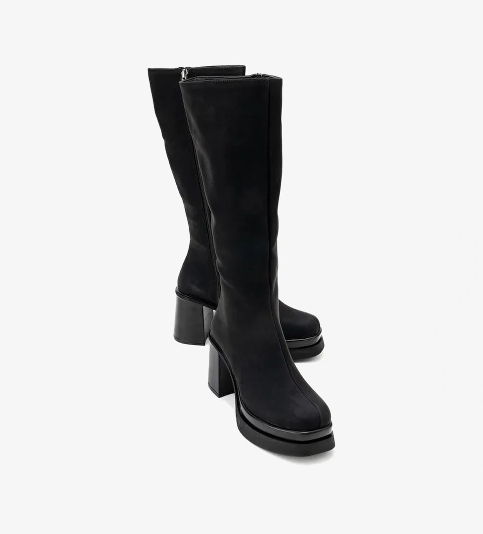 CARM Siyah Nubuk Platform Topuklu Kadın Çizme - Görsel 1