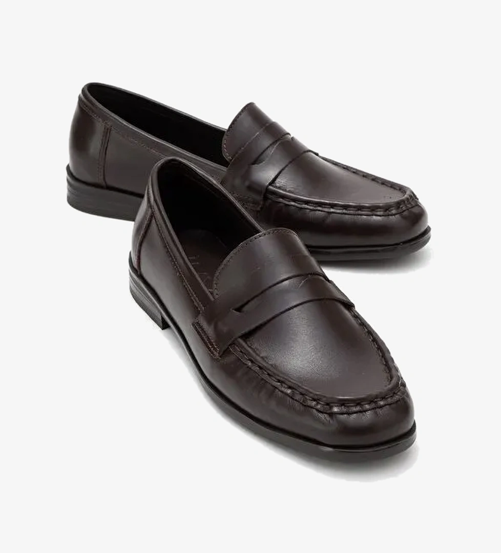 VALIA Kahverengi Cilt Hakiki Deri Kadın Loafer Ayakkabı - Görsel 1