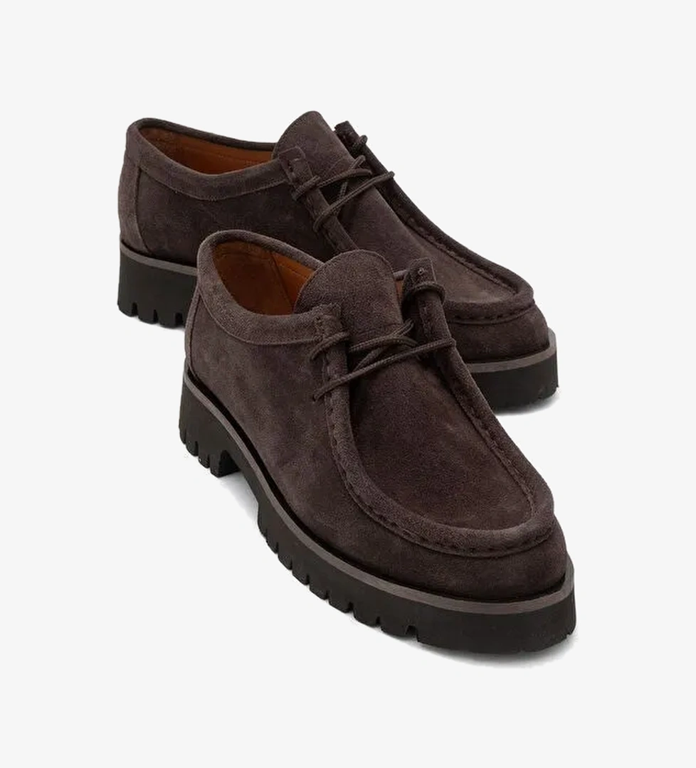 TALIA Kahverengi Süet Hakiki Deri Bağcıklı Kadın Loafer Ayakkabı - Görsel 1