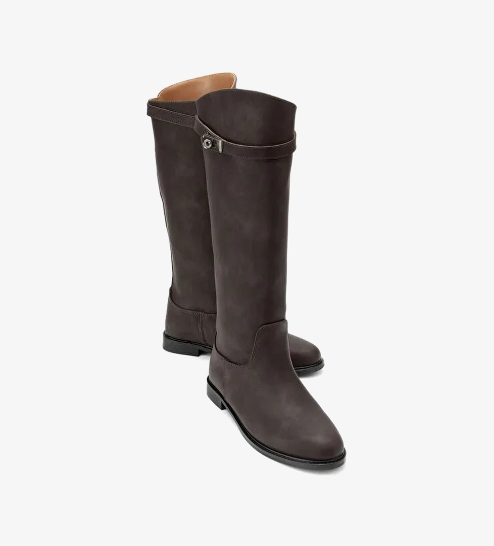 YOKO Kahverengi Nubuk Kemerli Kadın Binici Çizme - Görsel 1