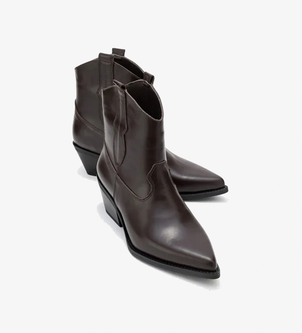 ELIA Kahverengi Cilt Hakiki Deri Kadın Western Bot - Görsel 1