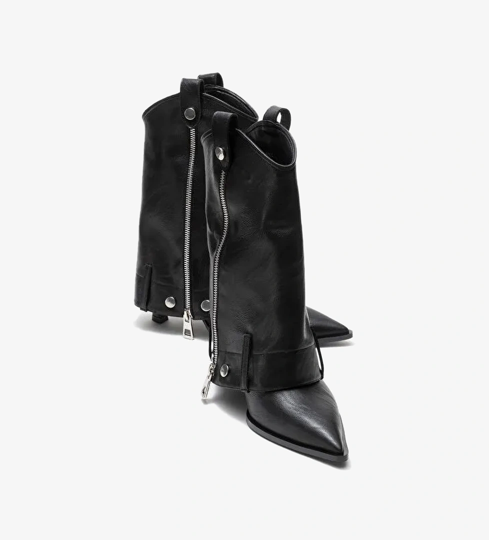 LOLA Siyah Fermuarlı Sivri Burunlu Kadın Topuklu Bot - Görsel 1