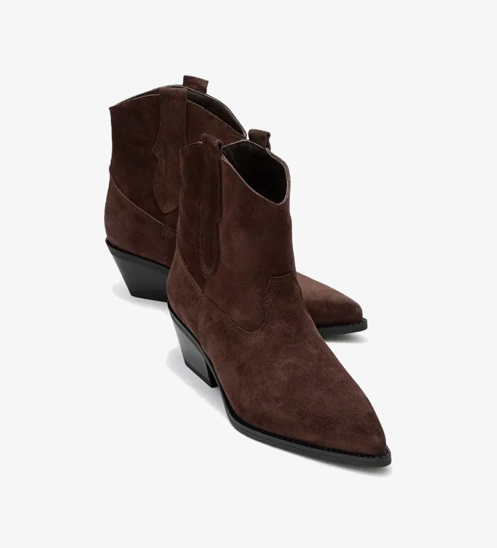 ELIA Kahverengi Süet Hakiki Deri Kadın Western Bot - Görsel 1