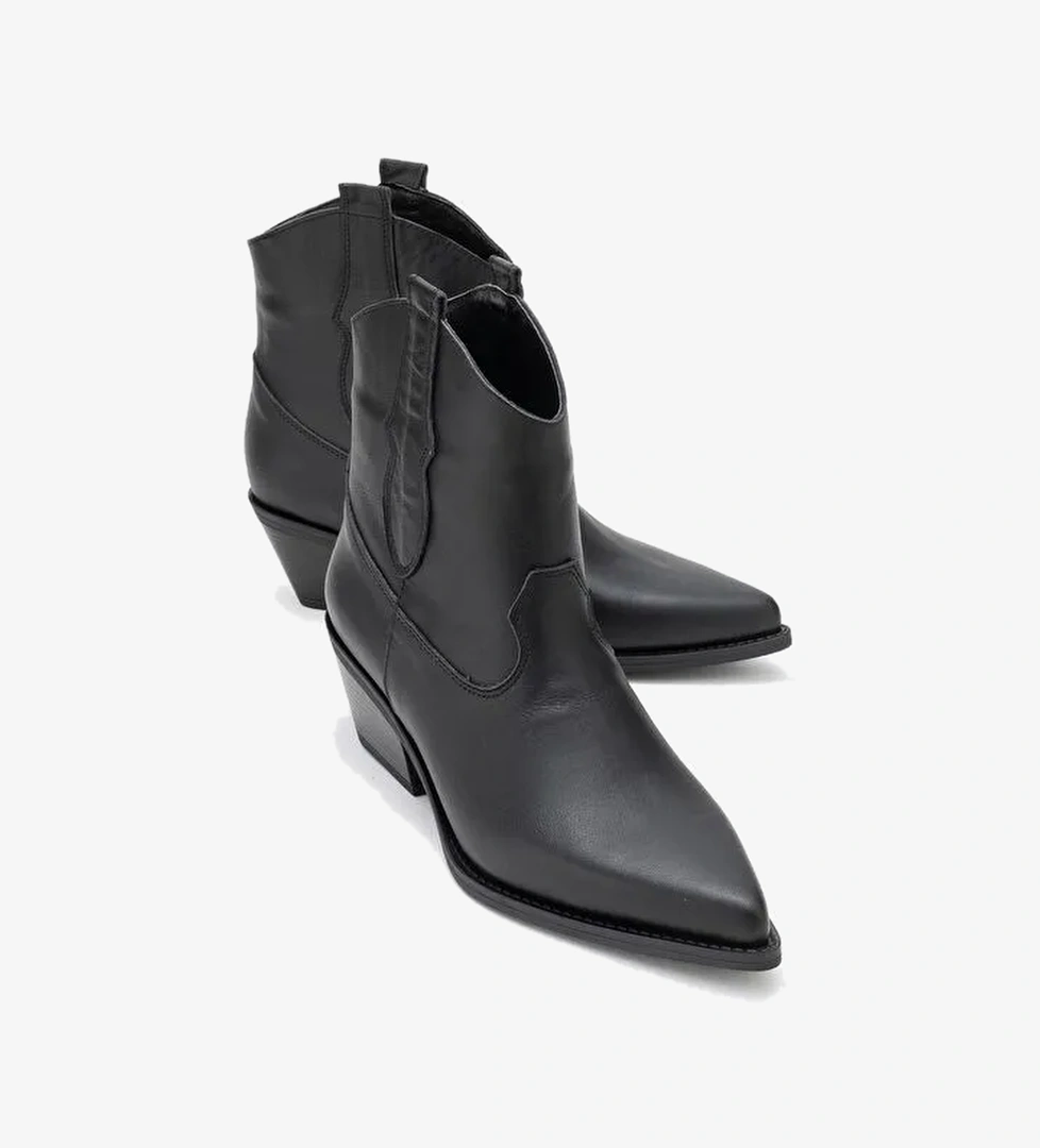 ELIA Siyah Cilt Hakiki Deri Kadın Western Bot - Görsel 1