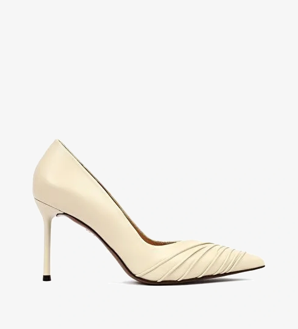 Kadın Krem İnce Topuklu Deri Stiletto 25AFD100818 - Görsel 1