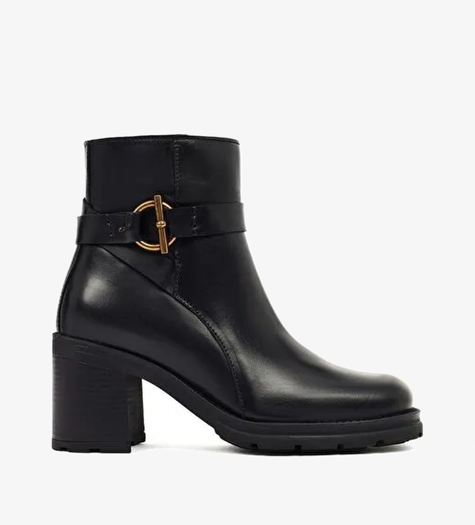 Kadın Siyah Fermuarlı Kalın Topuklu Deri Bot 25WFD188518 - Görsel 1