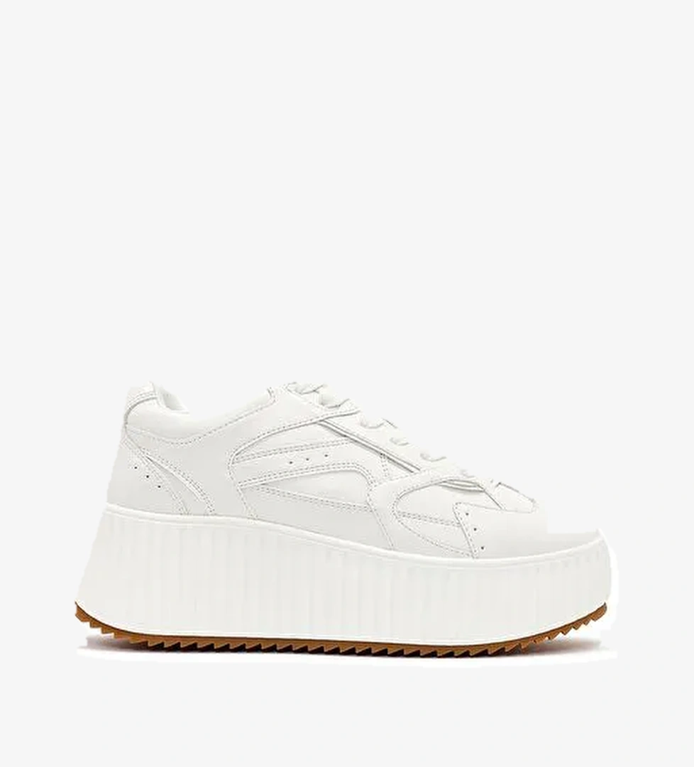 Kadın Beyaz Kalın Tabanlı Bağcıklı Sneaker 25AFD431318 - Görsel 1