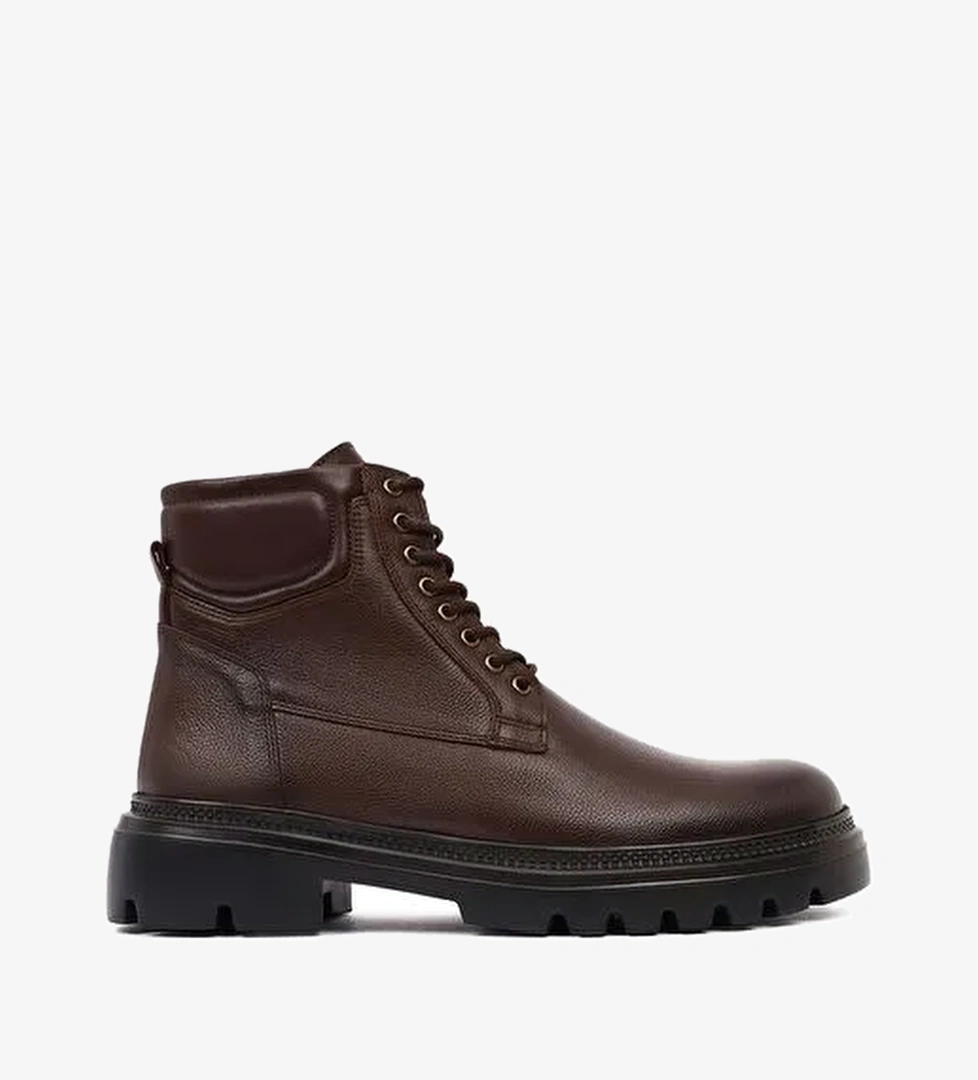 Erkek Kahverengi Fermuarlı Kalın Tabanlı Deri Bot 25WFD702218 - Görsel 1