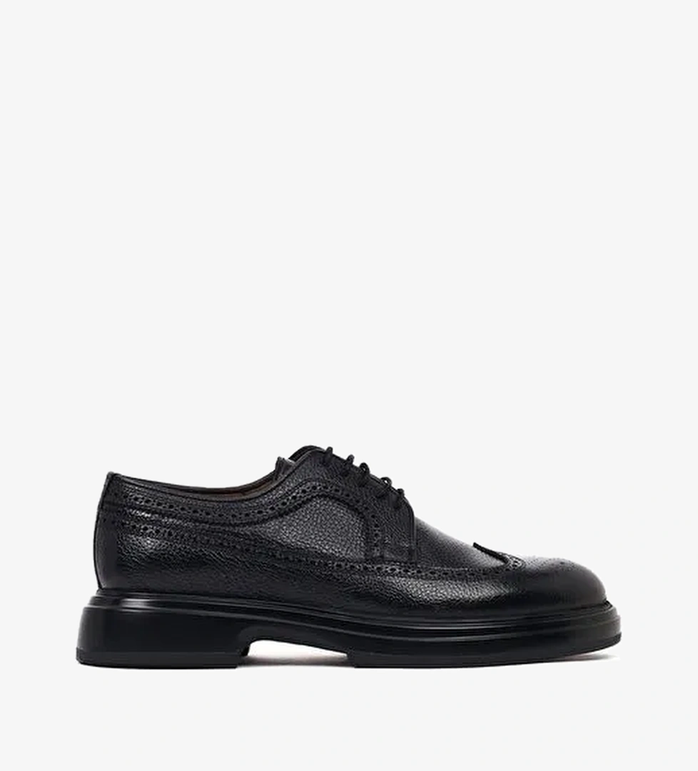 Erkek Siyah Bağcıklı Kalın Tabanlı Deri Casual Ayakkabı 25WFD6042FT - Görsel 1