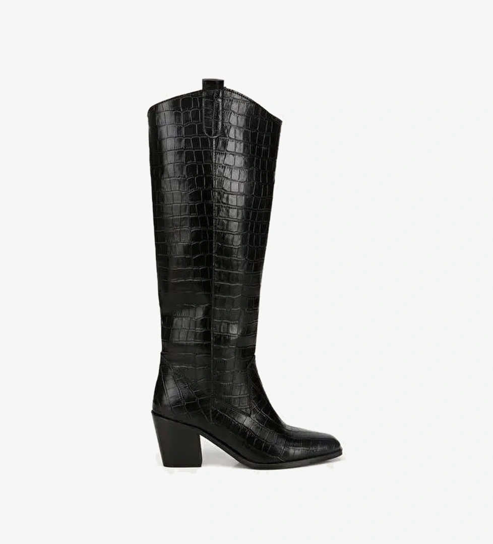 Kadın Siyah Kroko Desenli Kovboy Topuklu Çizme - Görsel 1