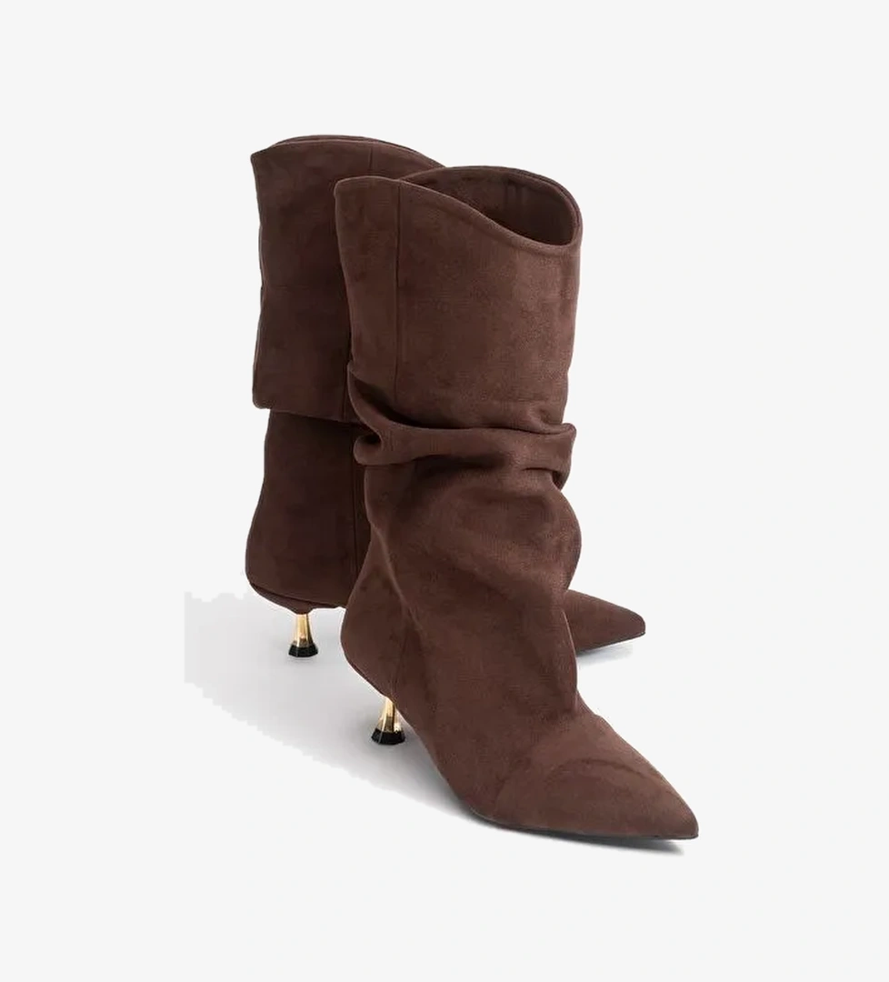 STEIN Kahverengi Süet Sivri Burunlu Körüklü Kadın Kısa Çizme - Görsel 1