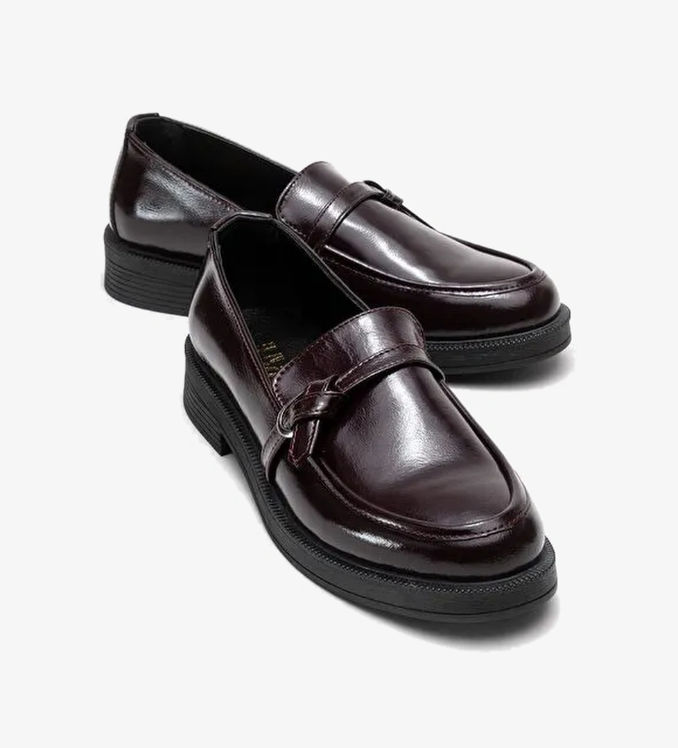 GALEA Bordo Rugan Tokalı Hakiki Deri Kadın Loafer Ayakkabı - Görsel 1