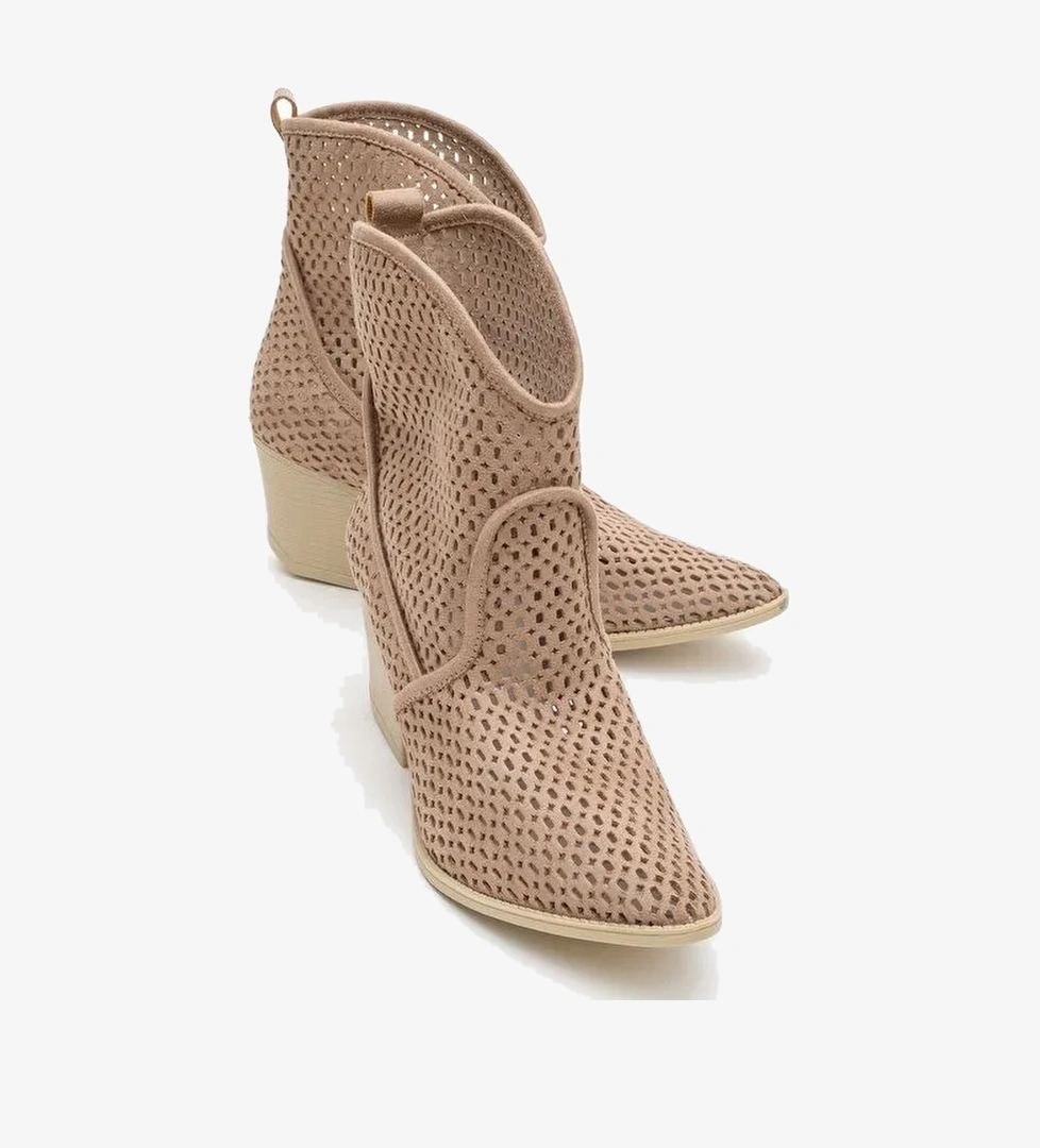 PERA Koyu Bej Kadın Kalın Topuklu Yazlık Bot - Görsel 1