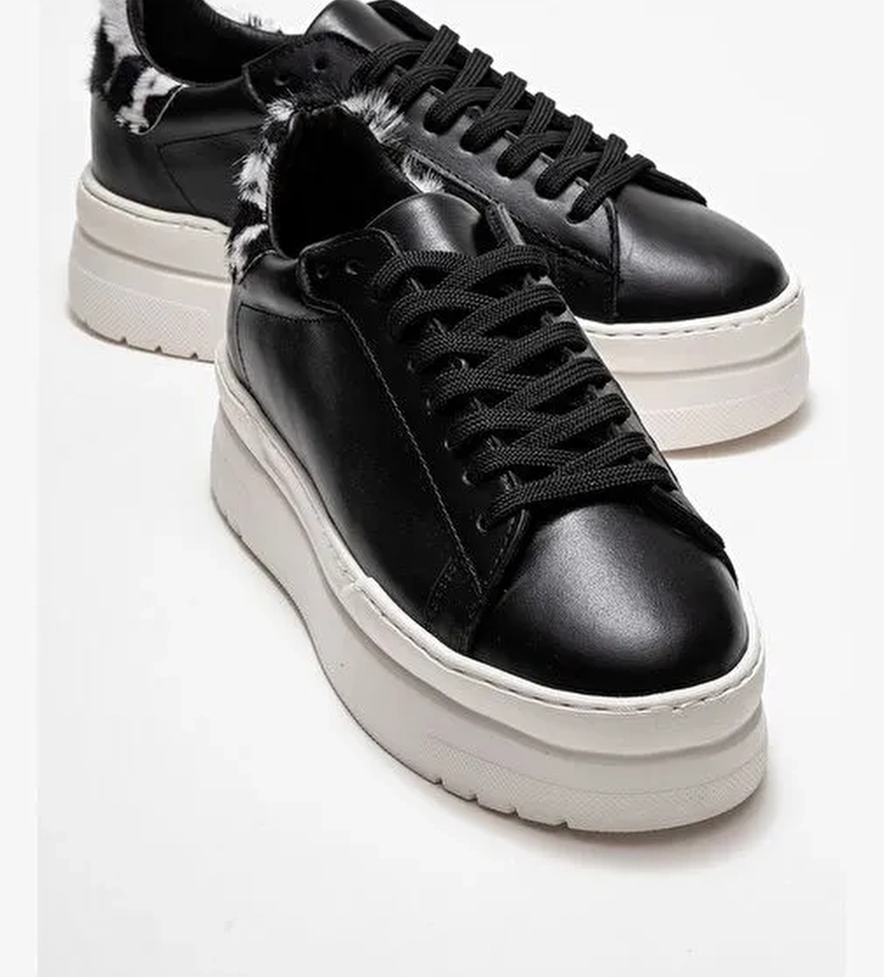 ANABEL Siyah Cilt Hakiki Deri Kadın Günlük Spor Ayakkabı - Görsel 1