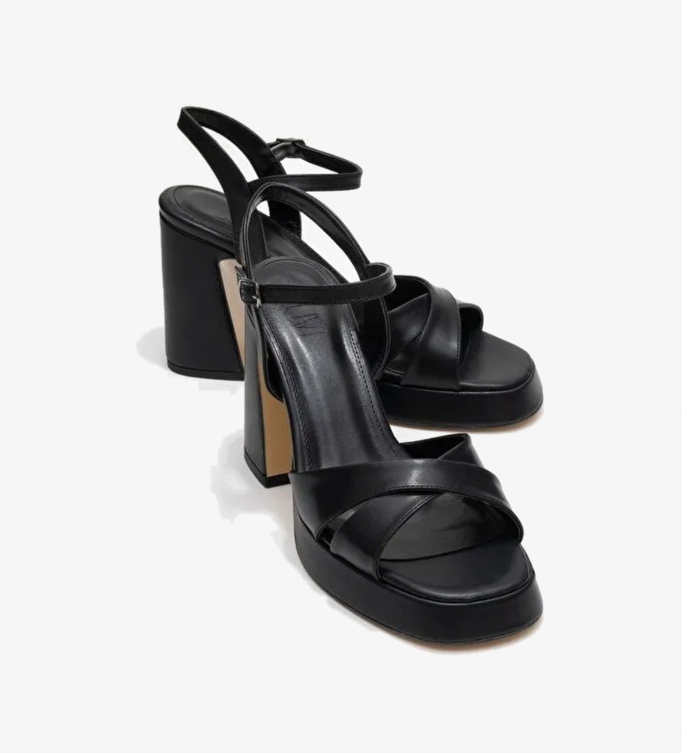 LELLO Siyah Cilt Kadın Platform Topuklu Ayakkabı