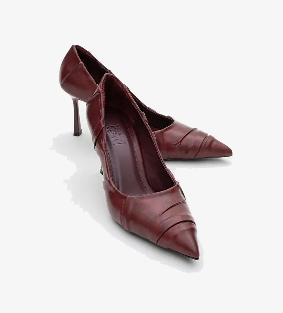 ANLY Bordo Cilt Kadın İnce Topuklu Ayakkabı - Görsel 1