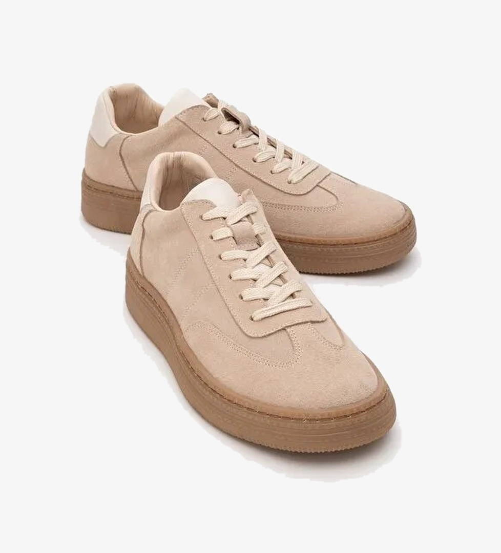 FİORE Bej Hakiki Deri Süet Kadın Spor Ayakkabı - Görsel 1