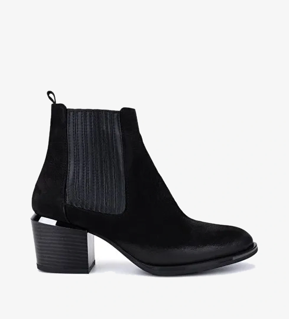 Tamer Tanca Kadın Hakiki Deri Siyah Nubuk Topuklu Bot - Görsel 1