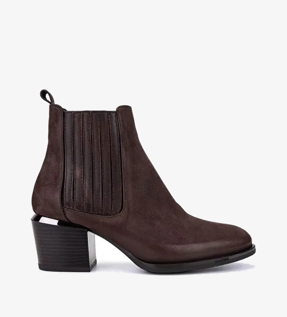 Tamer Tanca Kadın Hakiki Deri Kahverengi Nubuk Topuklu Bot - Görsel 1