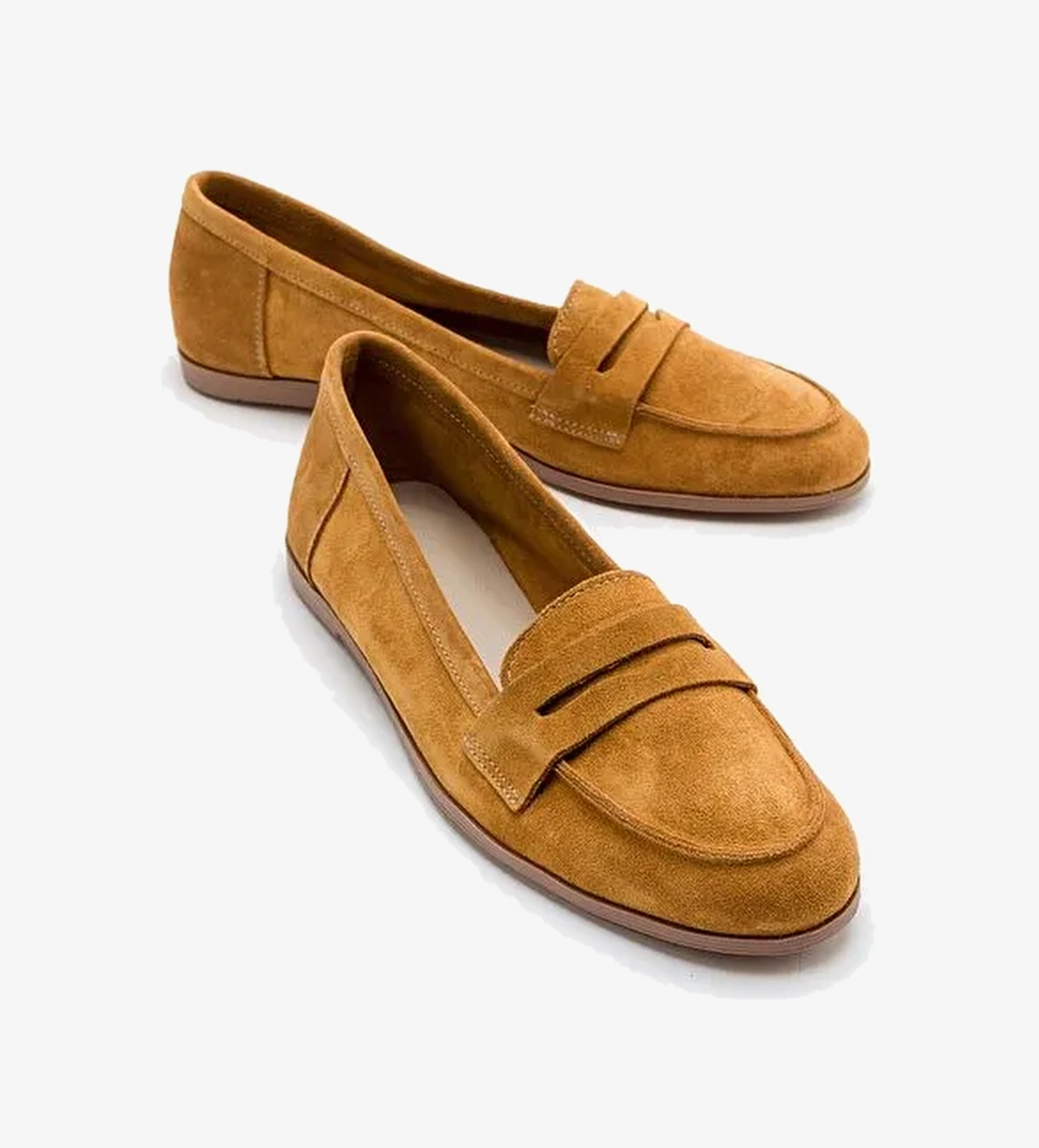 TORY Hardal Süet Hakiki Deri Kadın Loafer Ayakkabı - Görsel 1