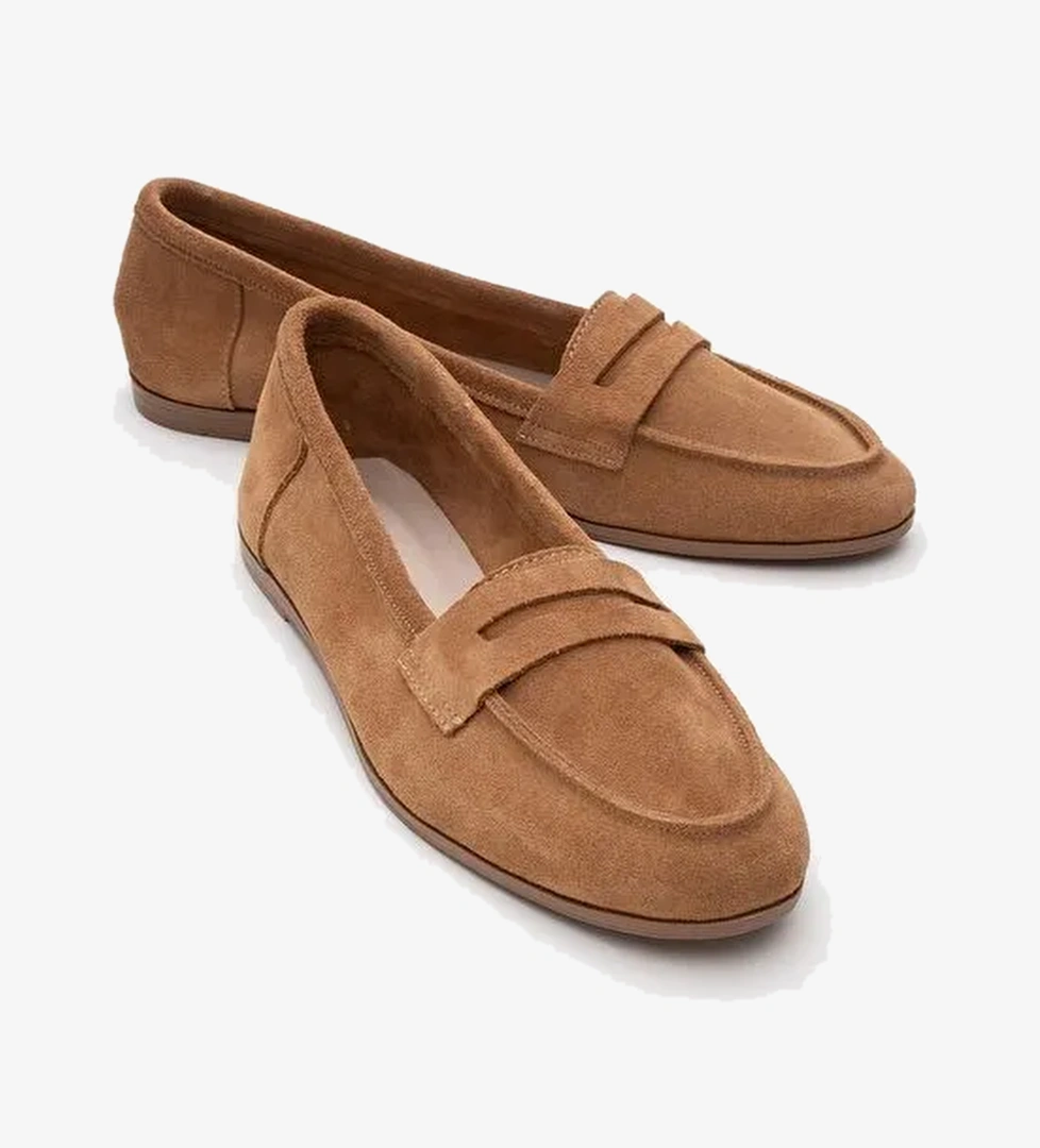 TORY Toprak Süet Hakiki Deri Kadın Loafer Ayakkabı - Görsel 1