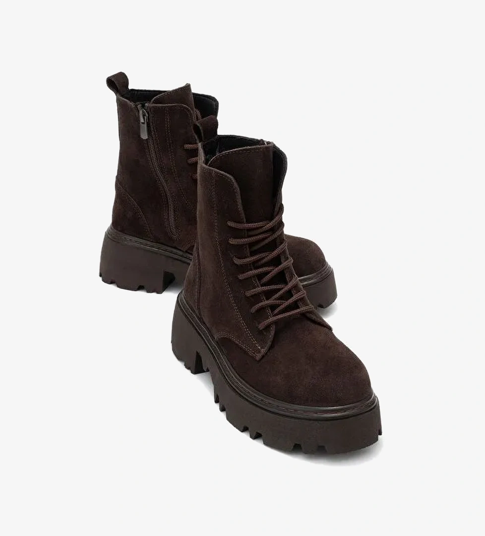 LORETA Kahverengi Süet Hakiki Deri Kadın Postal Bot - Görsel 1