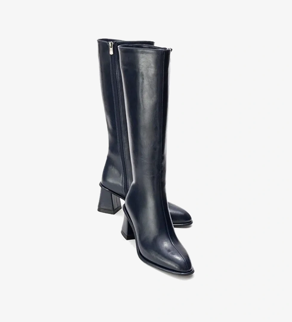 PARADİS Lacivert Cilt Kadın Kalın Topuklu Çizme - Görsel 1