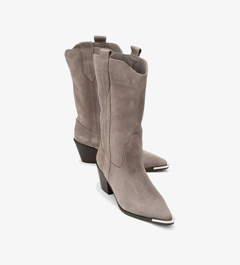 ALVI Vizon Süet Hakiki Deri Metal Detaylı Kadın Western Bot - Görsel 1