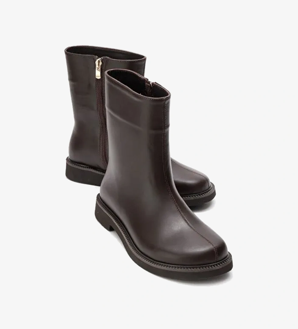 LUCANO Kahverengi Cilt Hakiki Deri Kadın Bot - Görsel 1