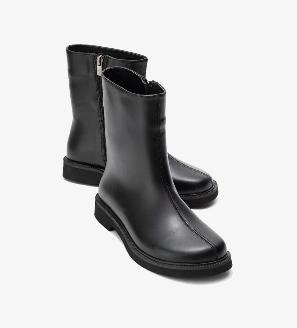 LUCANO Siyah Cilt Hakiki Deri Kadın Bot - Görsel 1