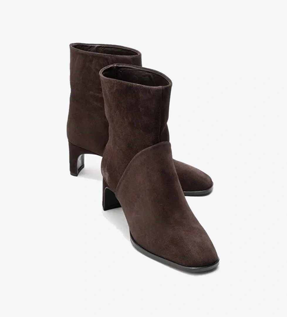 NORDY Kahverengi Süet Hakiki Deri Kadın Blok Topuklu Bot - Görsel 1