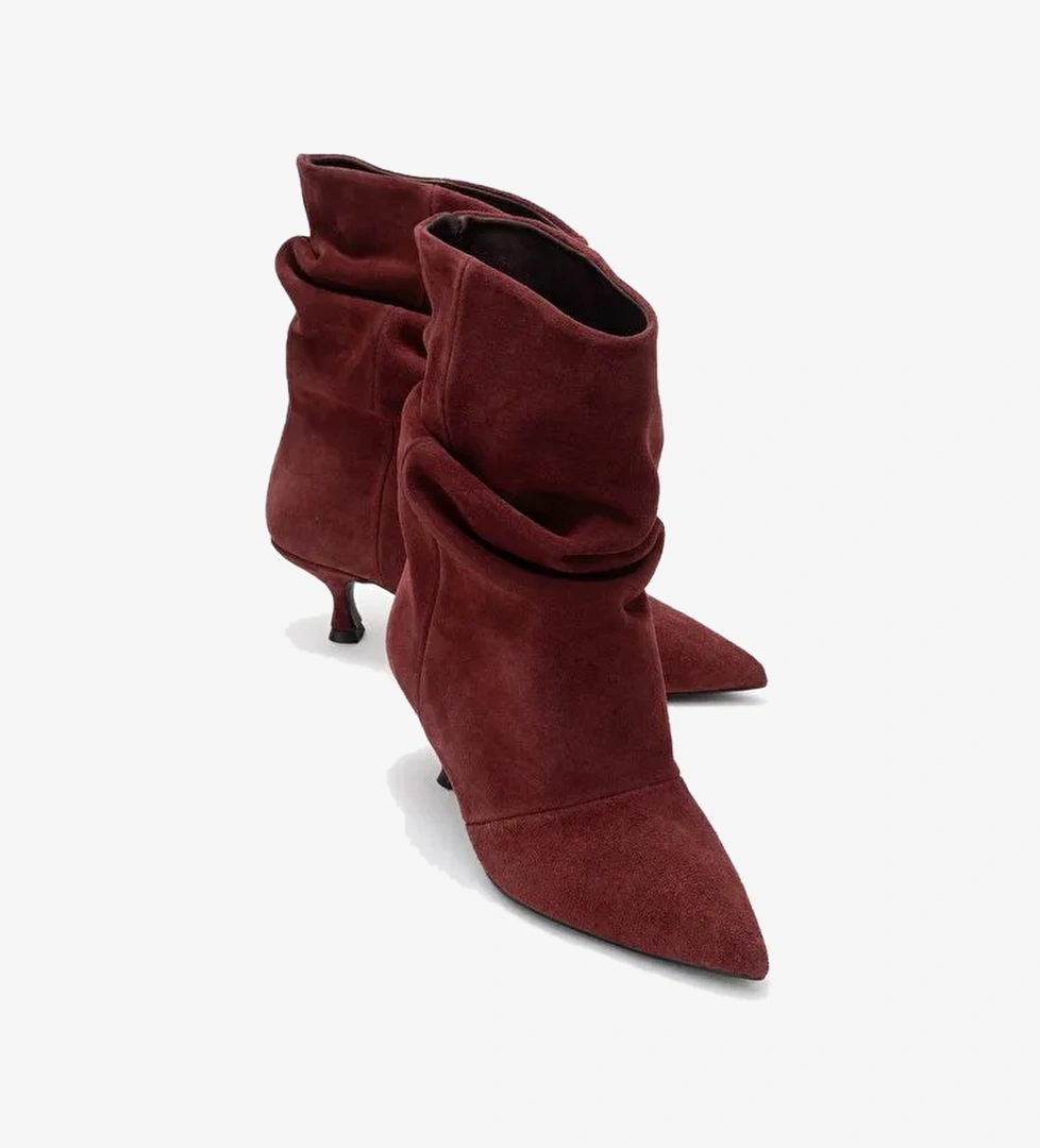 BALEI Bordo Süet Hakiki Deri Kadın Kısa Topuklu Bot - Görsel 1