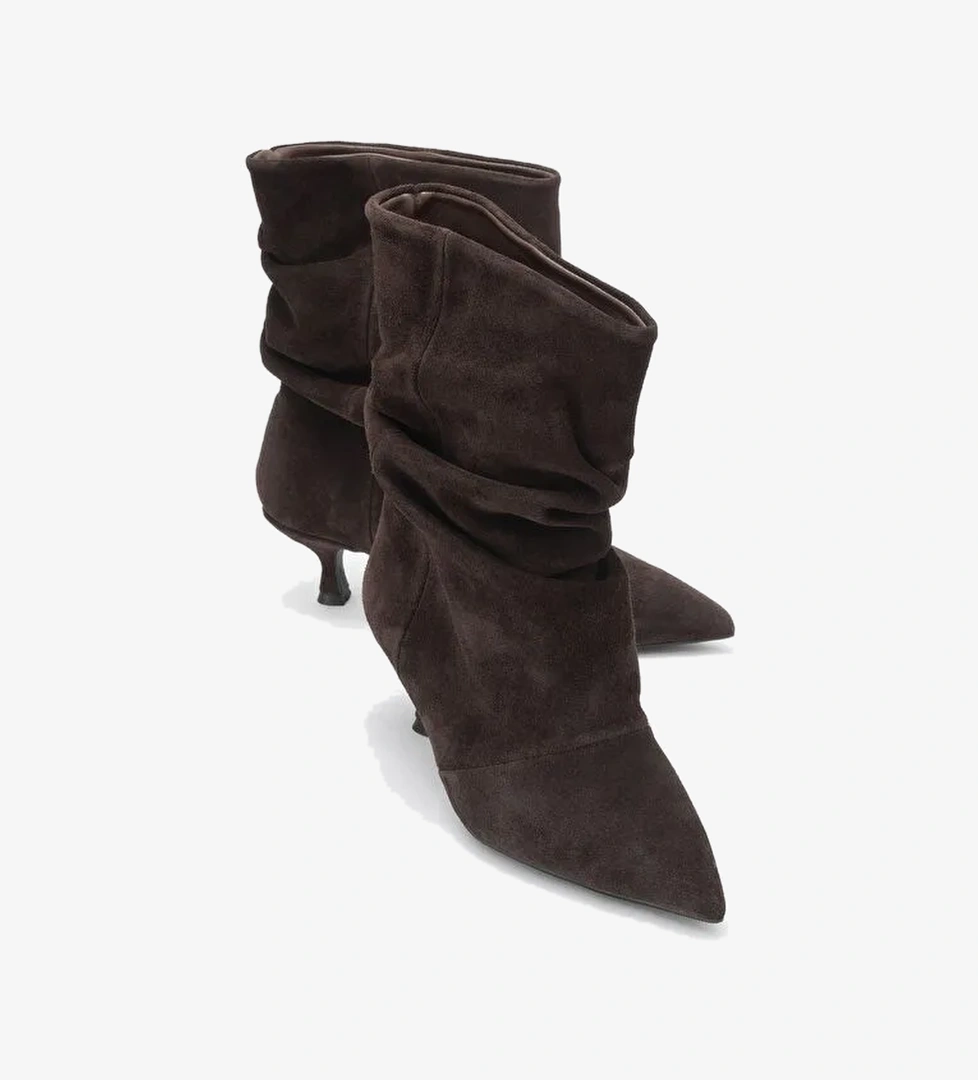 BALEI Kahverengi Süet Hakiki Deri Kadın Kısa Topuklu Bot - Görsel 1