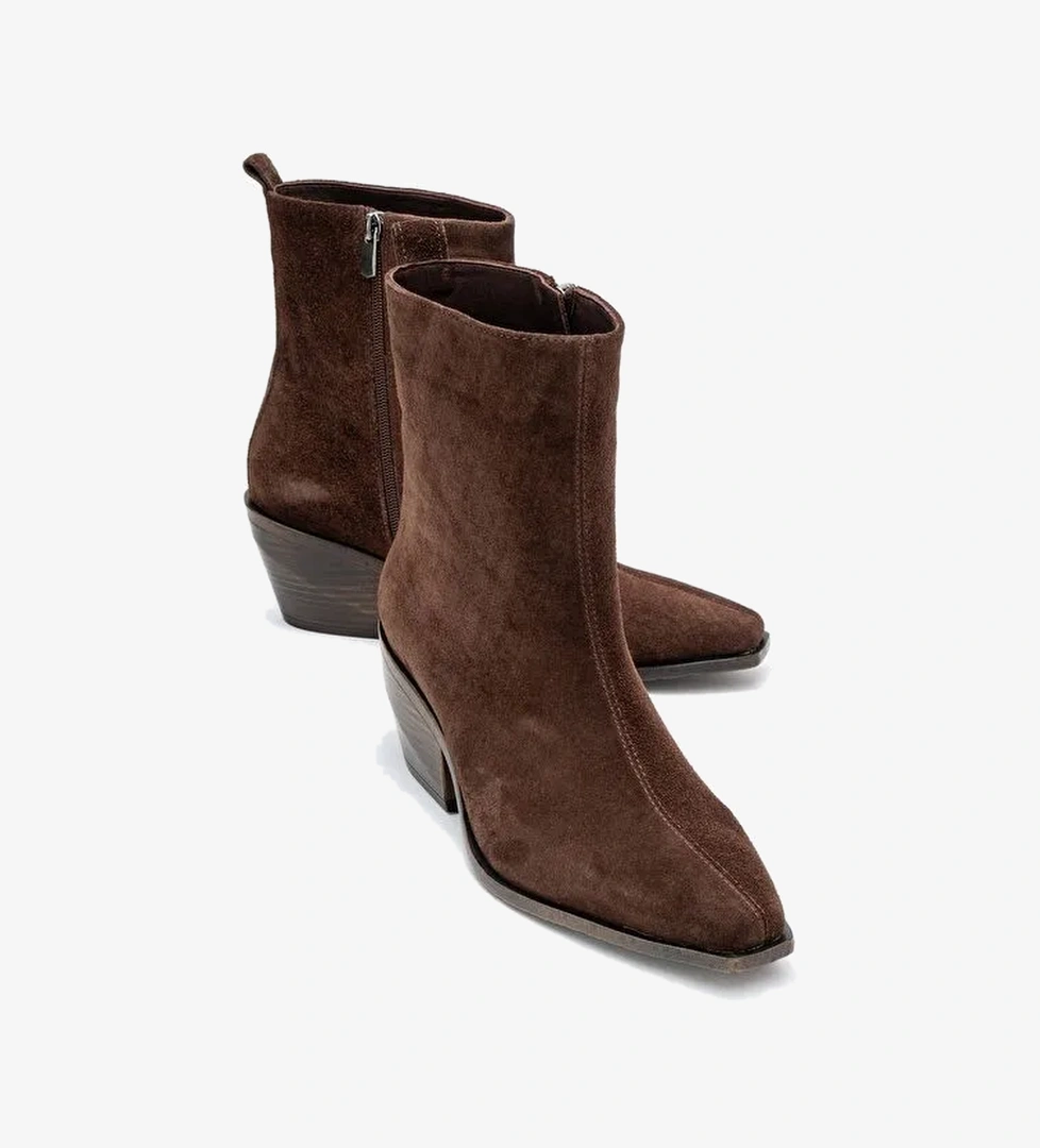 LEXIA Kahverengi Süet Hakiki Deri Kadın Western Bot - Görsel 1