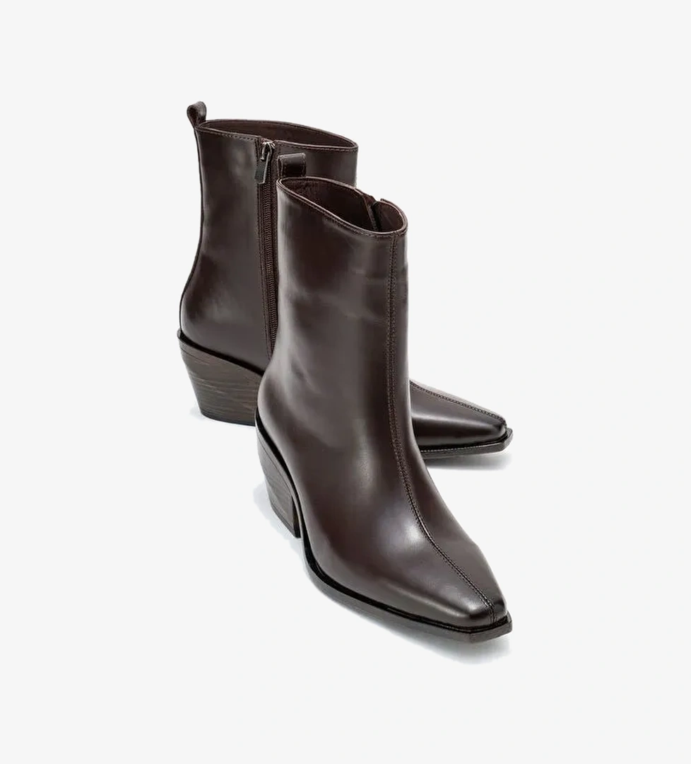 LEXIA Kahverengi Cilt Hakiki Deri Kadın Western Bot - Görsel 1