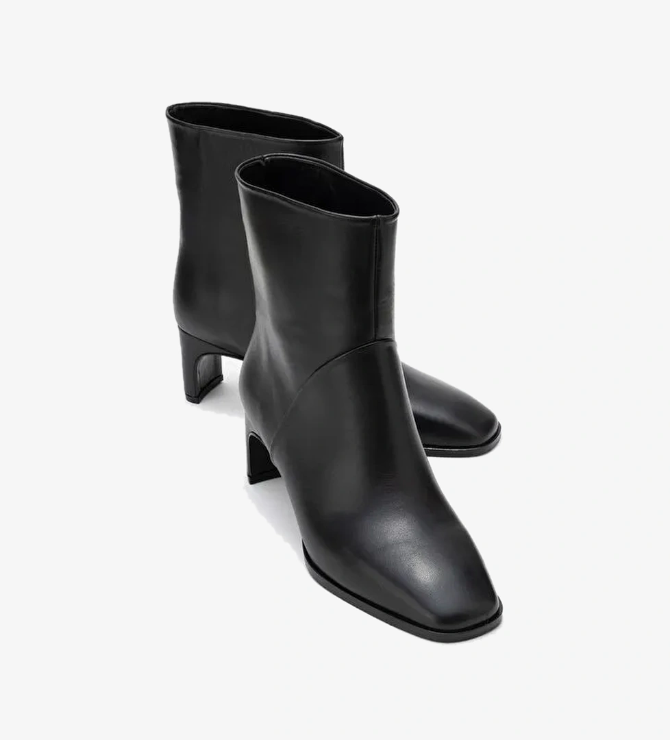 NORDY Siyah Cilt Hakiki Deri Kadın Blok Topuklu Bot - Görsel 1