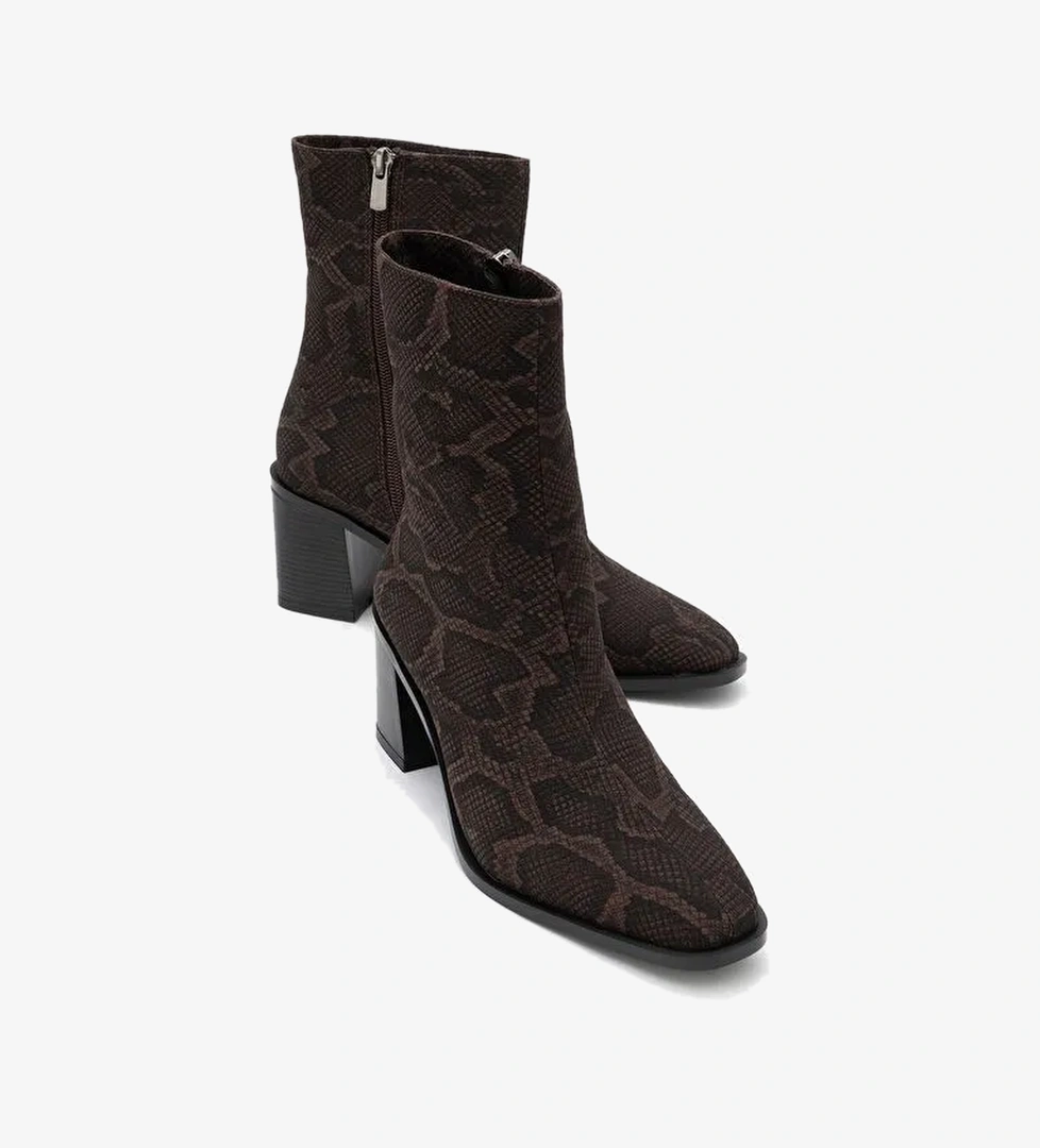 CHARA Kahverengi Desenli Kadın Kalın Topuklu Bot - Görsel 1