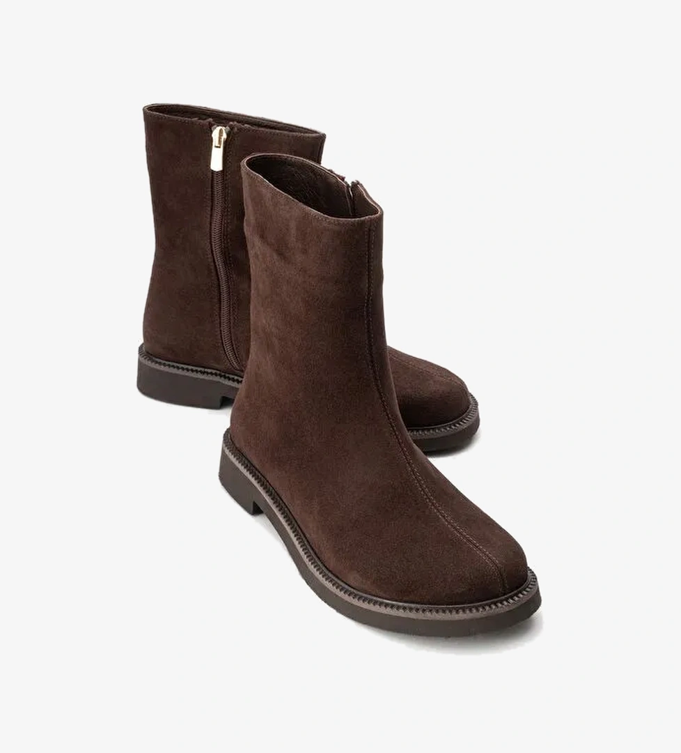 LUCANO Kahverengi Süet Hakiki Deri Kadın Bot - Görsel 1