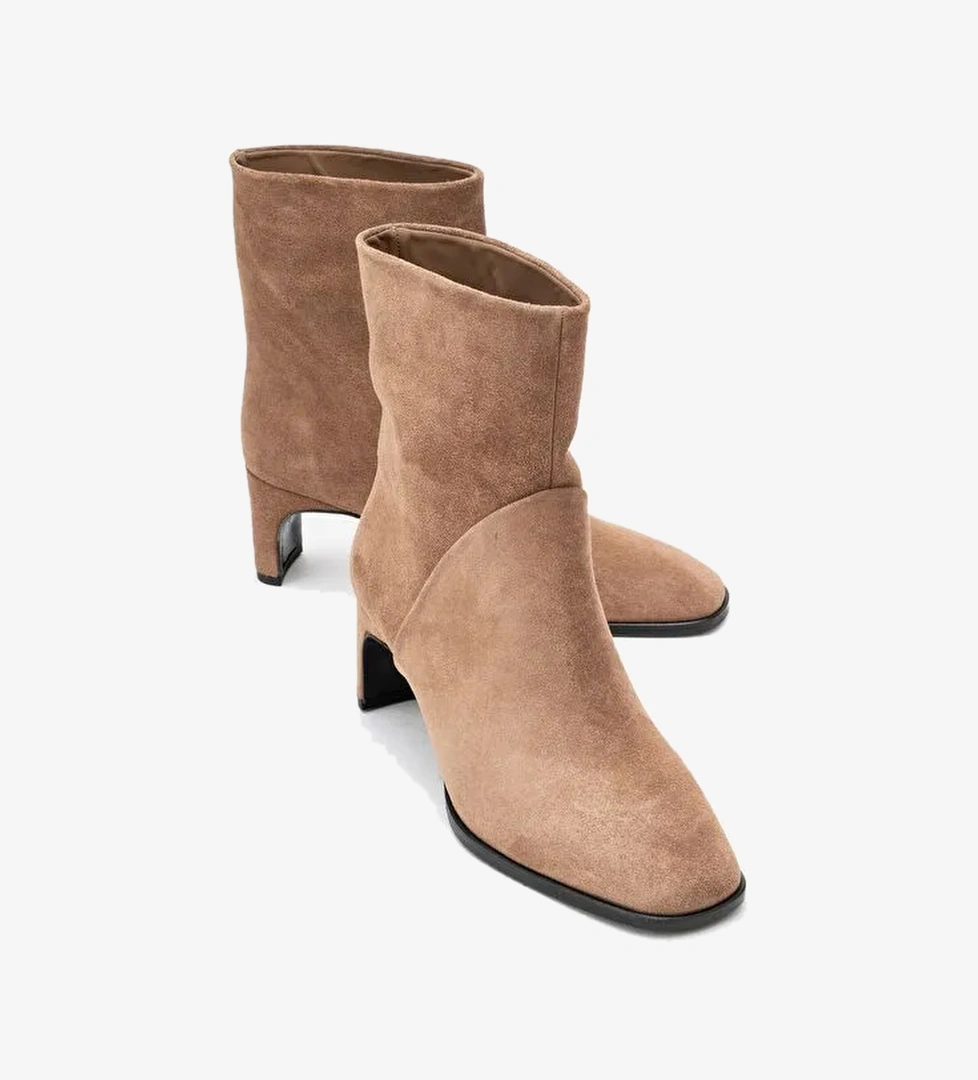 NORDY Toprak Süet Hakiki Deri Kadın Blok Topuklu Bot - Görsel 1