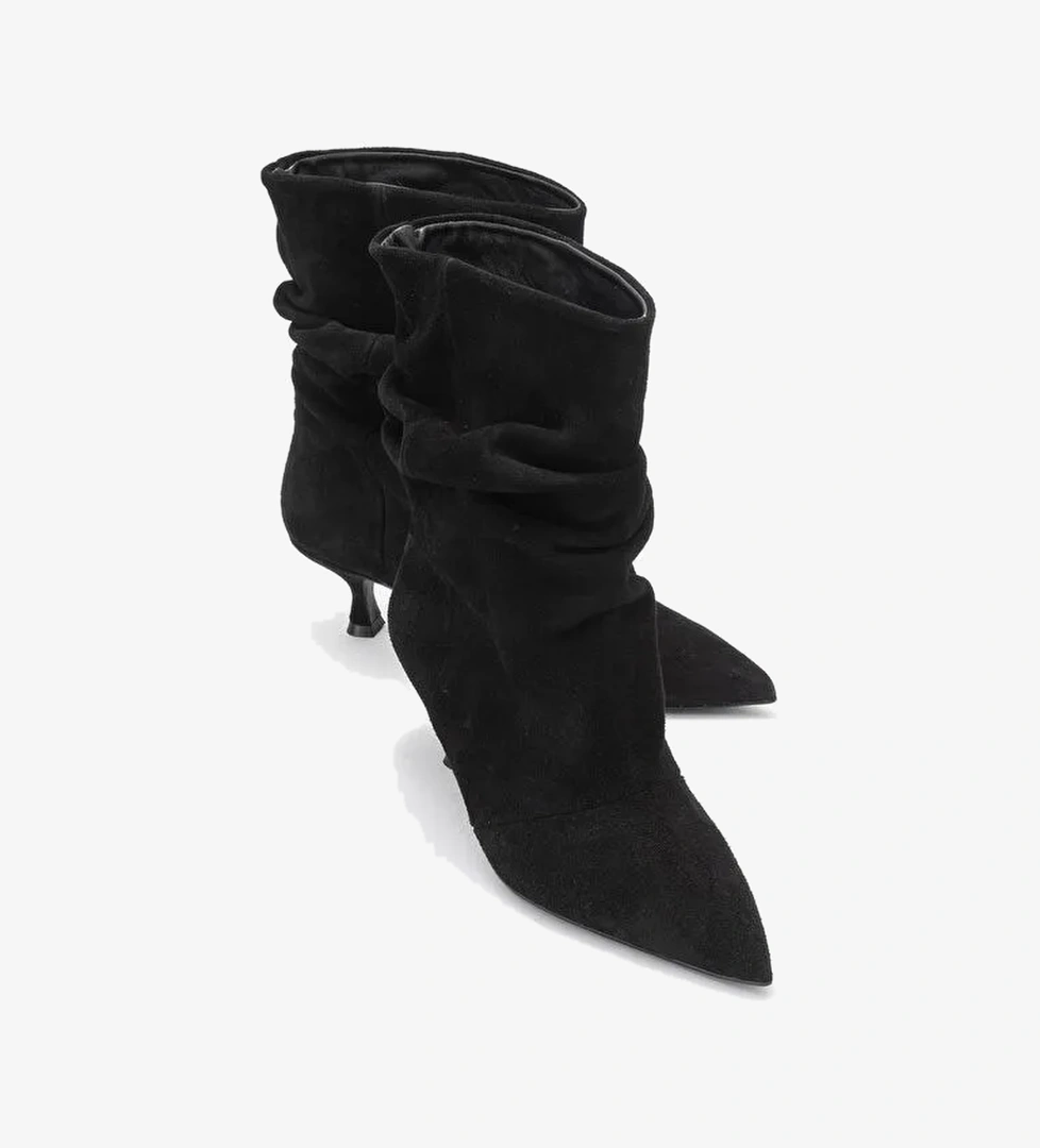 BALEI Siyah Süet Hakiki Deri Kadın Kısa Topuklu Bot - Görsel 1