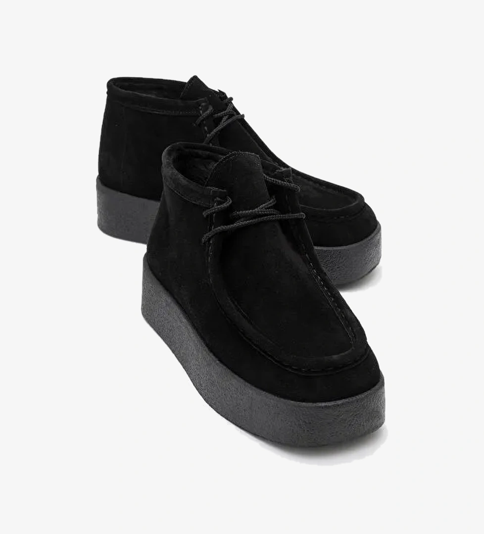 MELIA Siyah Süet Hakiki Deri Kadın Bilekte Bot - Görsel 1