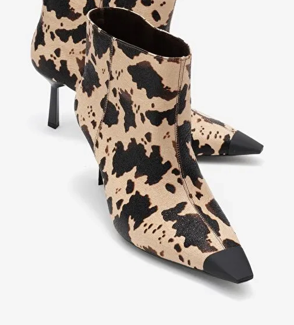 RASSEL Bej Desenli Mat Burunlu Kadın İnce Topuklu Bot - Görsel 1