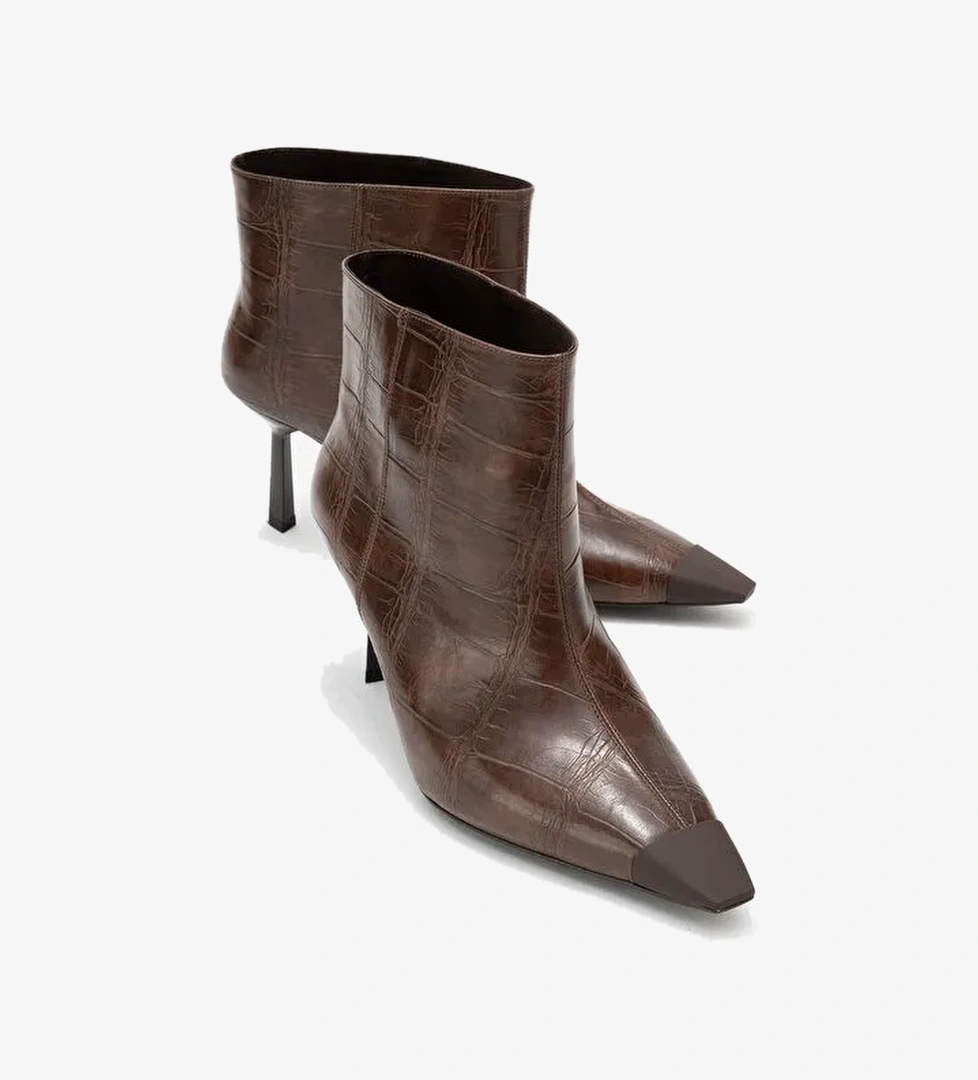 RASSEL Kahverengi Baskı Mat Burunlu Kadın İnce Topuklu Bot - Görsel 1
