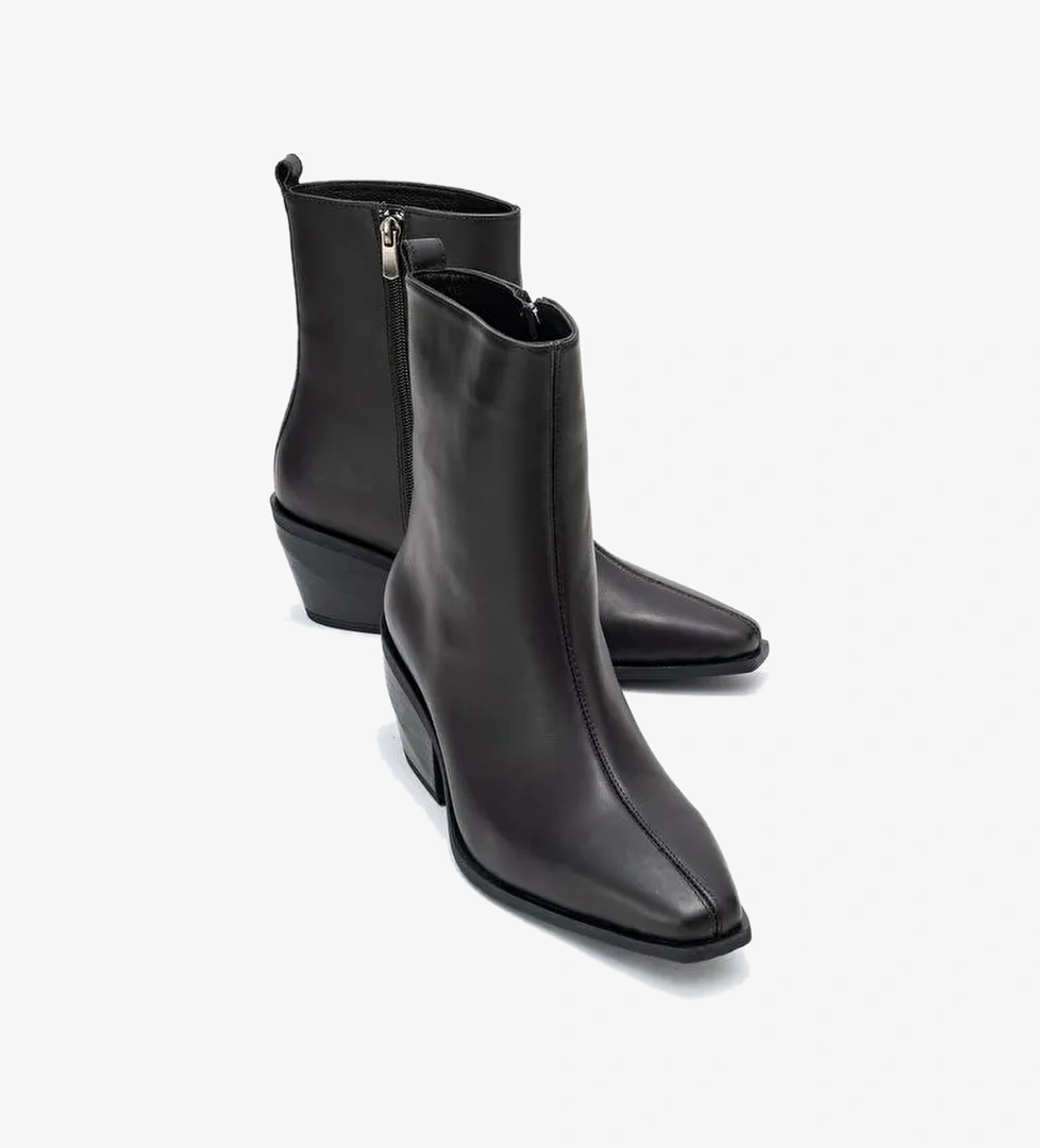 LEXIA Siyah Cilt Hakiki Deri Kadın Western Bot - Görsel 1