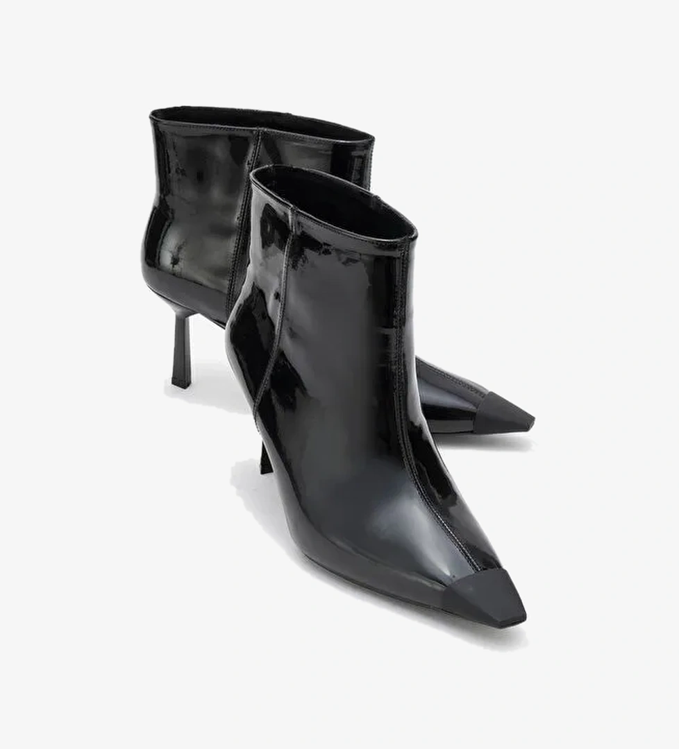 RASSEL Siyah Rugan Mat Burunlu Kadın İnce Topuklu Bot - Görsel 1