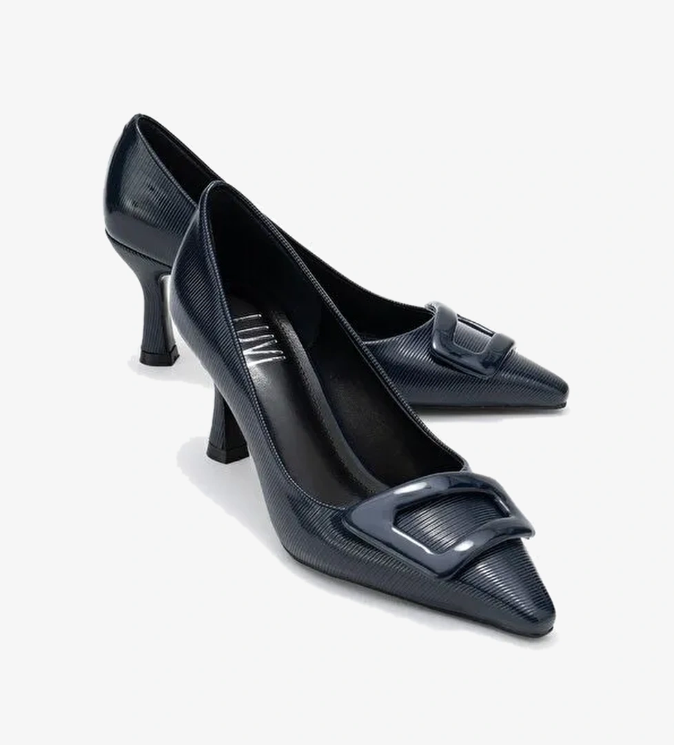 ASTRA Lacivert Çizgili Tokalı Kadın Topuklu Ayakkabı - Görsel 1